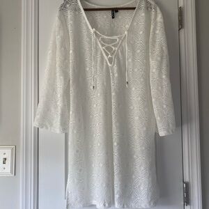 Sheer lace-up swim coverup